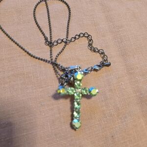 Elegant Aurora Borealis Gemstone Cross Pendant Necklace